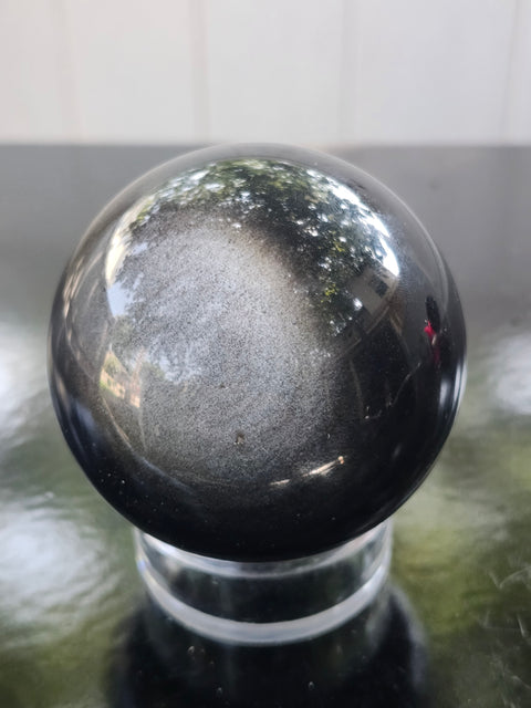 Silver obsidian sphere! 2.5 inches, 63mm, 11.5 ounces