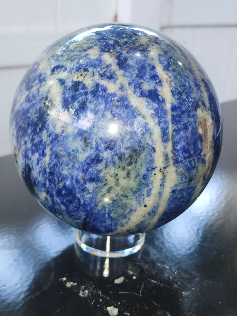 Massive blue sodalite sphere! 4.14 pounds, 114mm, 4.5 inches
