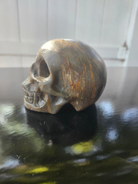 Green jasper skull, 1.4 pounds, 4 inches long, 3 inches tall, 3 inches wide
