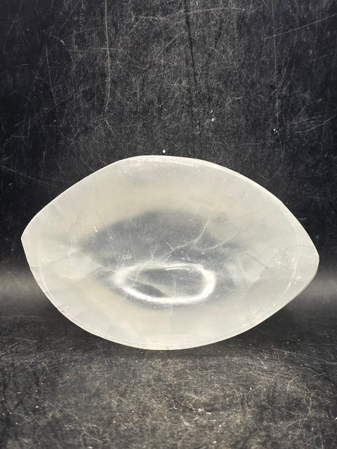 Selenite eye shaped bowl! 3.9 inches wide!