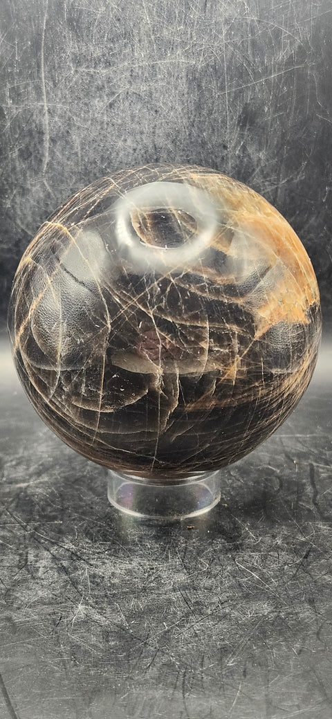 Black moonstone sphere! 83mm, 3.2 inches, 1.11 pounds!