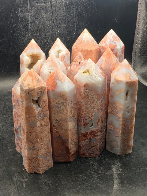 Pink agate tower! 2.8 too 3.8 inches tall!