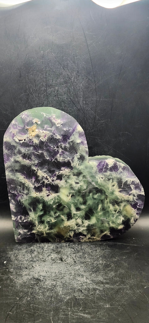 Druzy Snowflake florite heart! 2.8 pounds, 6.25 inches wide, 5.25 tall