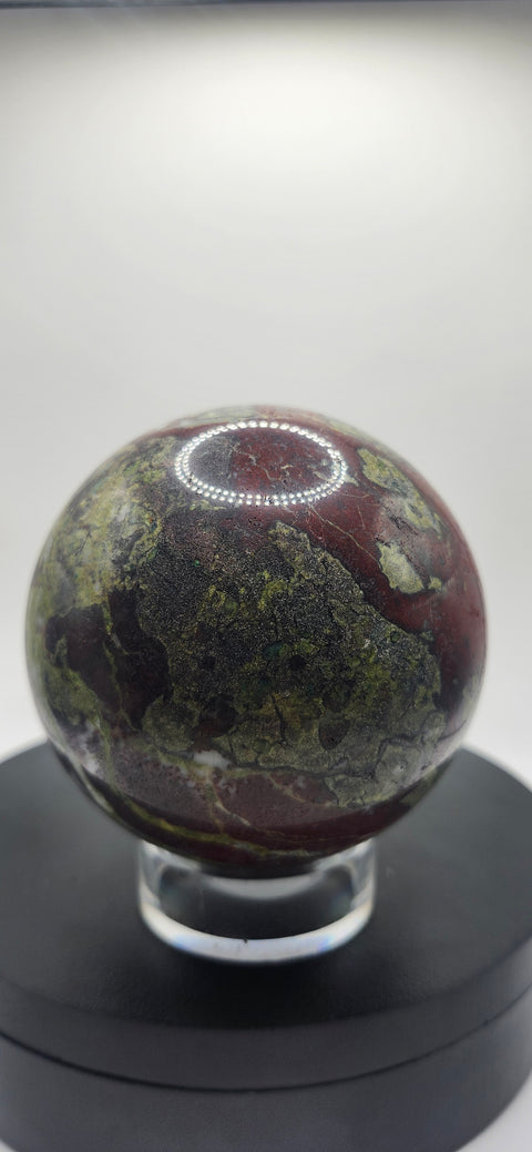 Dragon bloodstone sphere! 79.8mm, 3.14 inches, 1.11 pounds