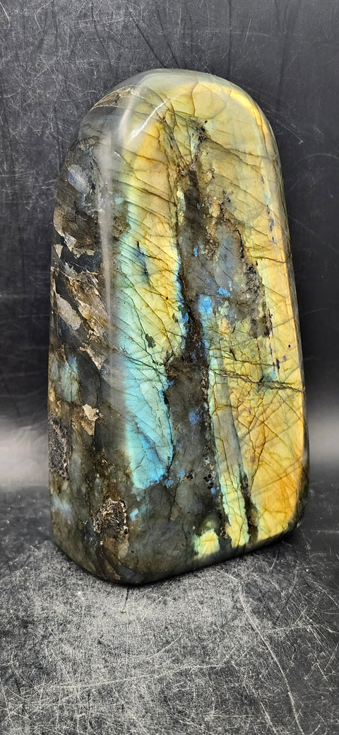 Labradorite free form! 1.9 pounds, 4.9 inches tall, 2.5 wide