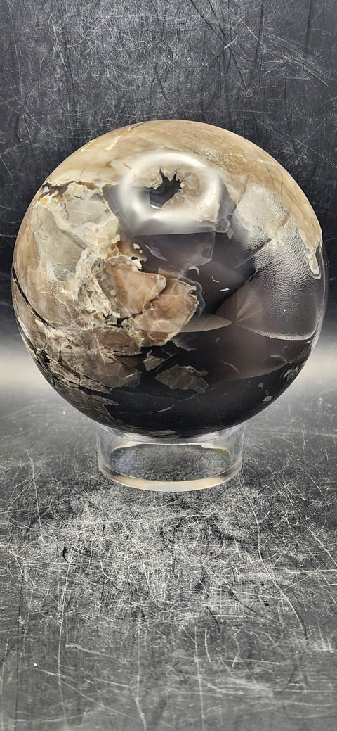 Volcanic agate sphere! 90.1mm, 3.5 inches, 2.3 pounds