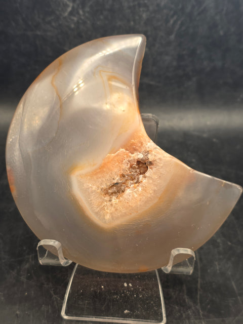 Druzy agate moon! 6.5 ounces, 3.6 by 2.3 inches!