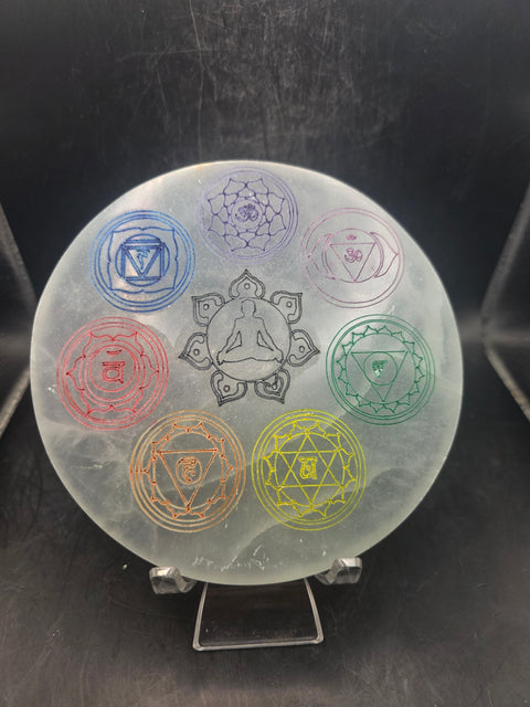Large 7 Chakra selenite charging plate!! 5.25 inches!