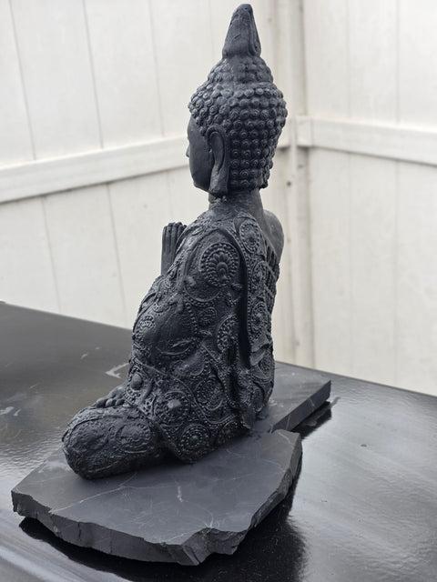 XL shungite praying Buddha figurine! 5.14 pounds, 11 inches tall