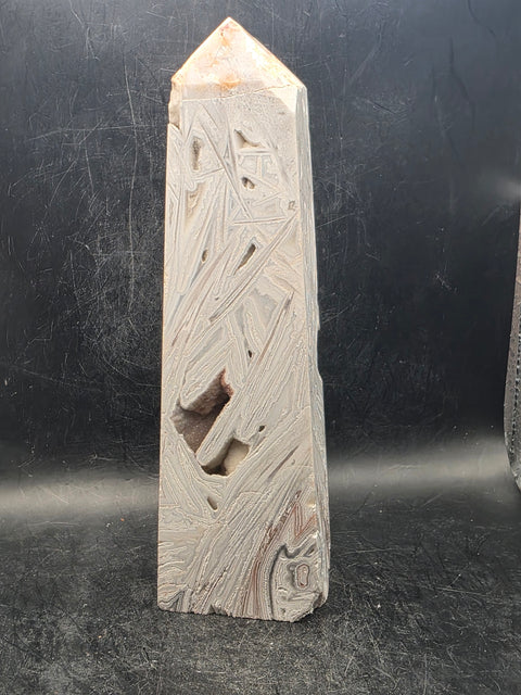 Large white lace agate tower! 1.1 pounds, 6.9 inches tall!