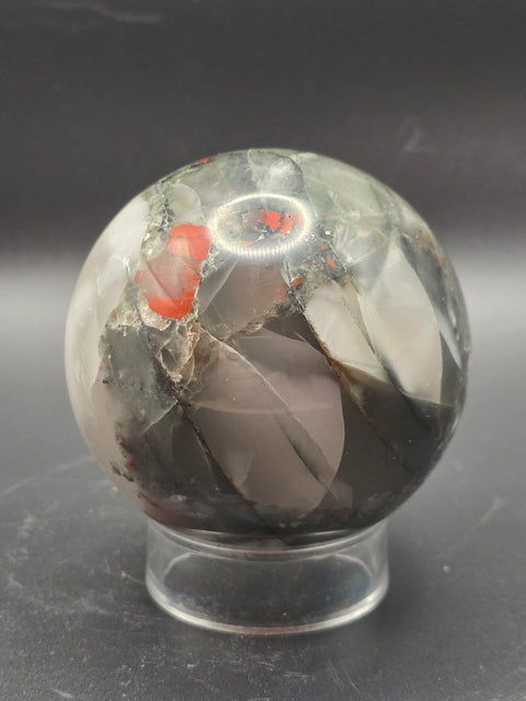 African bloodstone sphere! 70.6mm, 2.7 inches, 1.1 pounds!