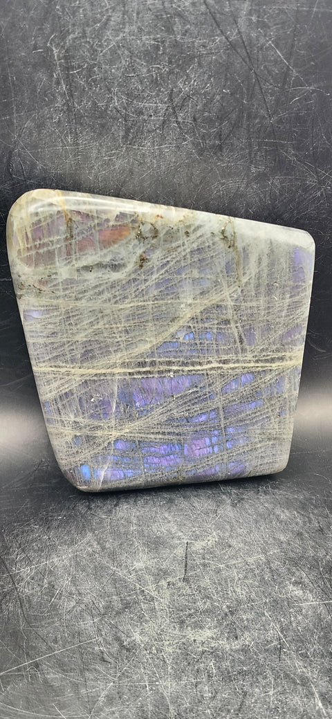 Purple flash labradorite free form! 14 ounces, 3 inches tall, 3.5 wide