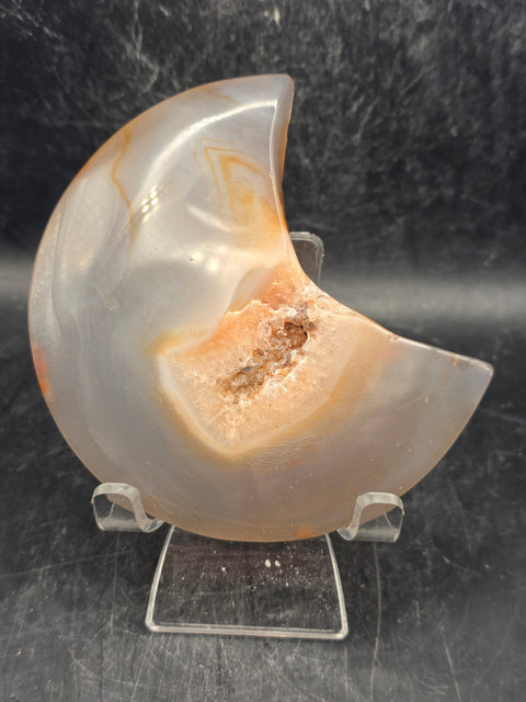 Druzy agate moon! 6.5 ounces, 3.6 by 2.3 inches!