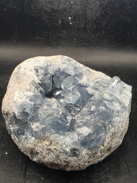 Large blue calcite geode! 2.2 pounds, 3.9 inches wide