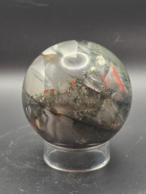 African bloodstone sphere! 70.6mm, 2.7 inches, 1.1 pounds!