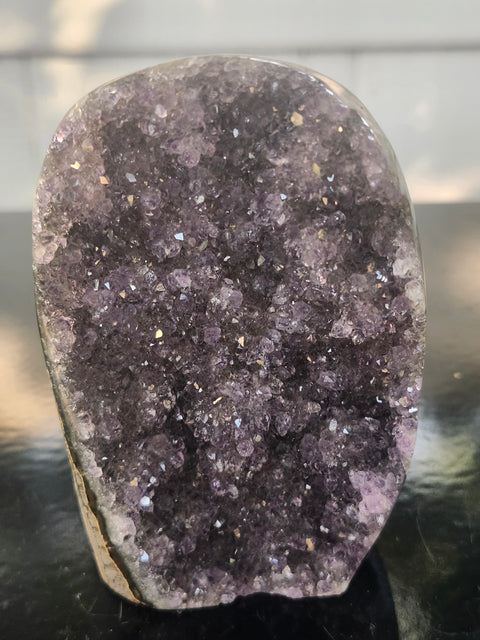 Amethyst cut base free form! 14.7 ounces, 3.6 inches tall, 2.6 wide