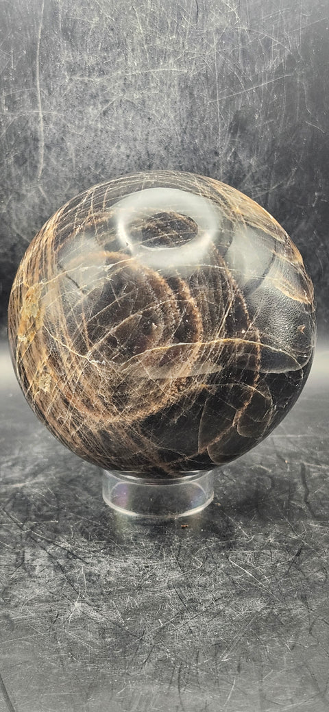 Black moonstone sphere! 83mm, 3.2 inches, 1.11 pounds!