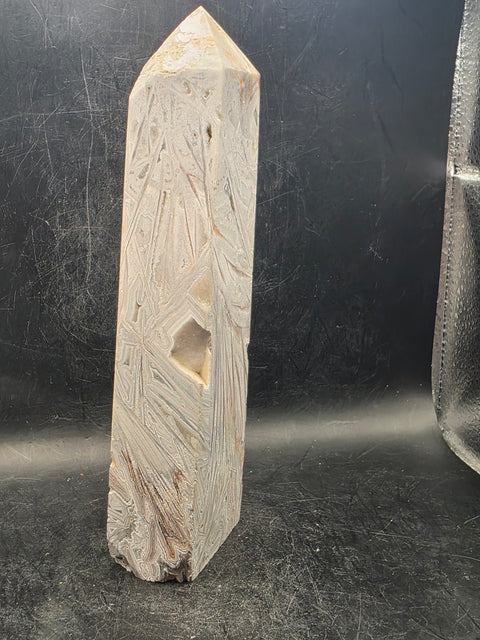 Large white lace agate tower! 1.1 pounds, 6.9 inches tall!