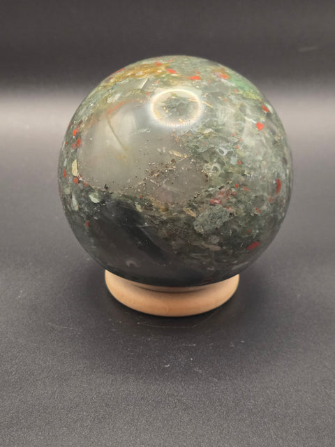 African bloodstone sphere! 74.8mm, 2.9 inches, 1.4 pounds