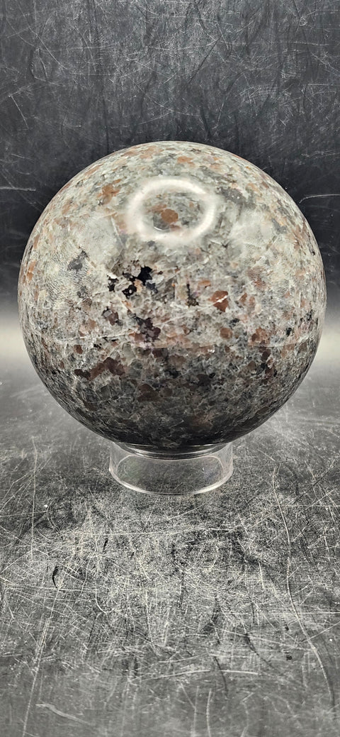 Flame stone sphere "yooperlite" 74.6mm, 2.9 inches, 1.4 pounds