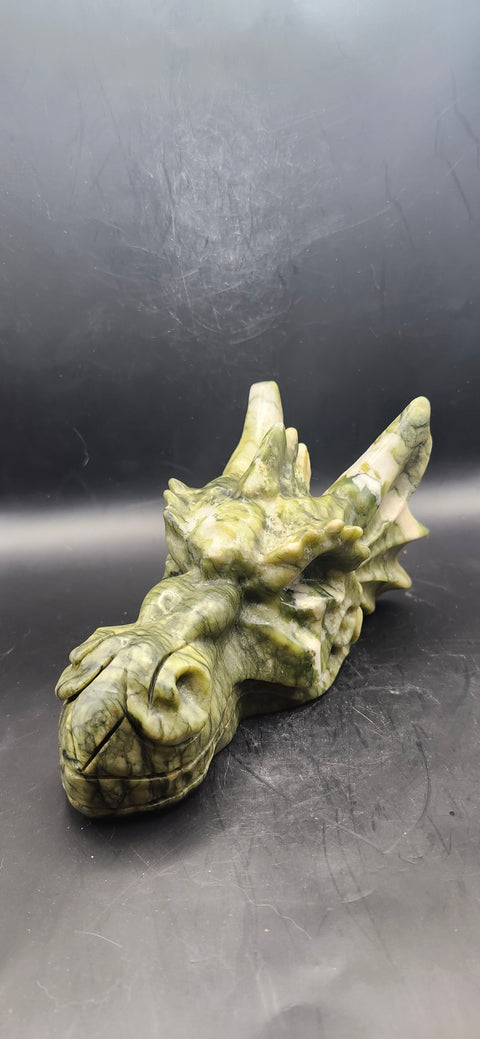 Serpentine dragon skull! 1.12 pounds, 4.5 inch head, 6.5 nose to horn