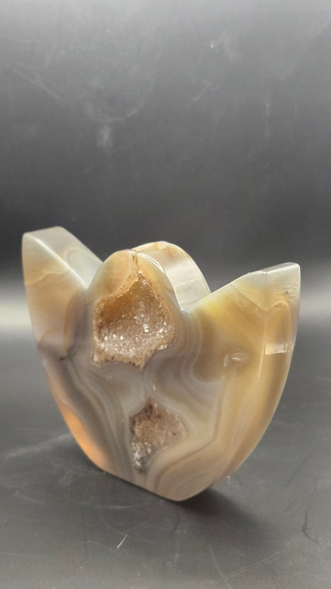 Druzy agate lotus flower. 3.75 inches wide by 2.85 tall, 7 ounces