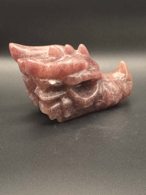Strawberry quartz dragon skull! 5.3 inches long, 1.3 pounds