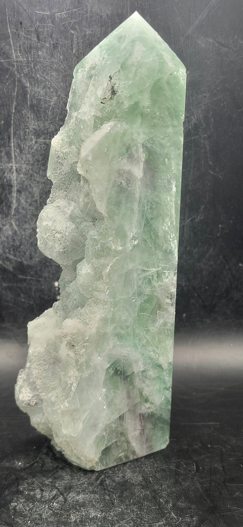 Druzy florite free form tower! 1.4 pounds, 6.5 inches tall, 1.9" wide
