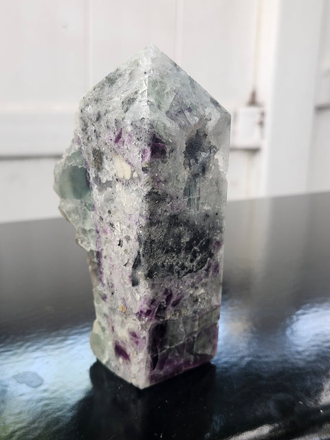 Pyrite in florite free form tower!!  4.4 inches tall, 2.5 inches wide, 1.2 pounds