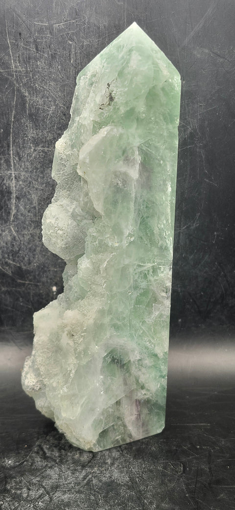 Druzy florite free form tower! 1.4 pounds, 6.5 inches tall, 1.9" wide