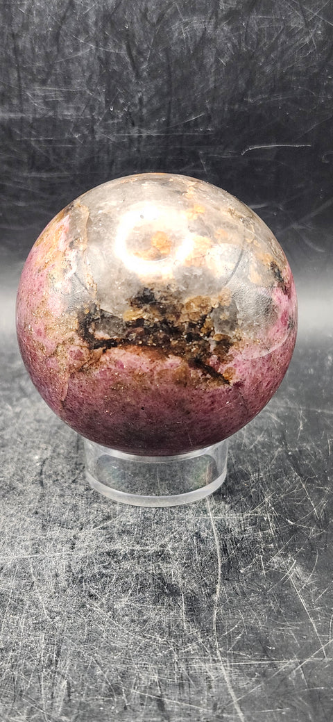 Rhodonite sphere! 57.9mm, 2.2 inches, 13 ounces