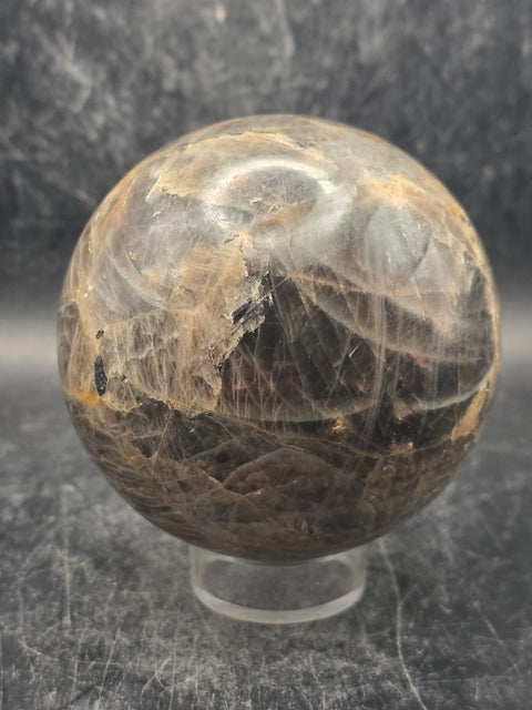 Black moonstone sphere! 73.7 mm, 2.9 inches, 1.3 pounds