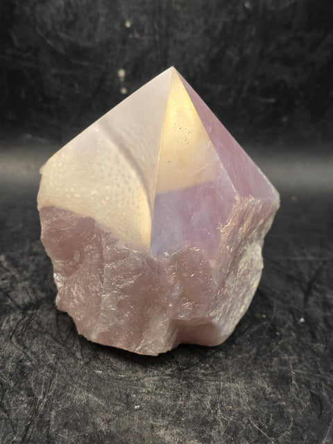 Aura rose quartz polished top point! 13.2 ounces, 3 inches by 3 inch