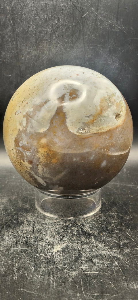 Druzy ocean jasper sphere! 82.6mm, 3.2 inches, 1.11 pounds!