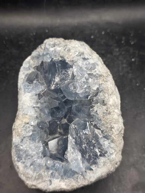 Blue calcite geode! 1.8 pounds, 3.7 inches long, 2.5 inches wide