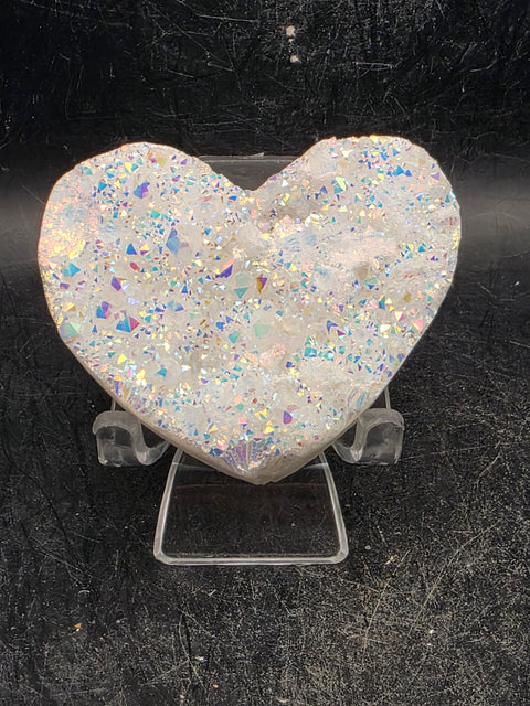 White pearl aura quartz heart! 3.4 ounces, 2.5 inches wide, 2.1" tall
