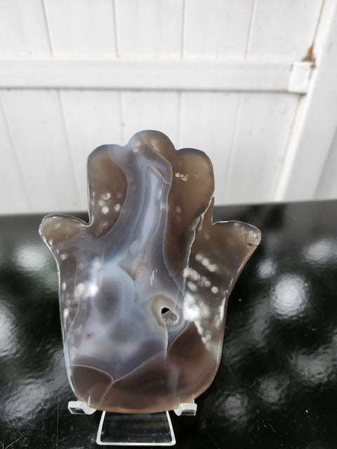 Druzy agate Hamsa hand carving! 11 ounces, 5.5 inches