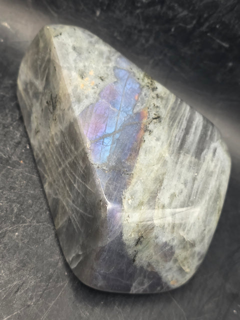 Purple flash sunset labradorite free form, 13.7 ounces, 3.8 inches wide
