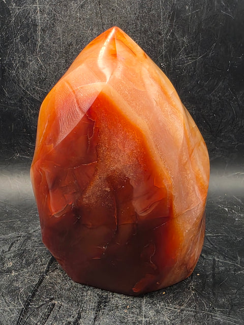 Carnelian agate flame tower! 1.7 pounds, 4 inches tall, 2.8" wide