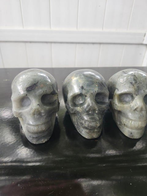 Labradorite skull! 1.2 pounds, 3.8 inches long, 2.8 tall, 2.3 wide