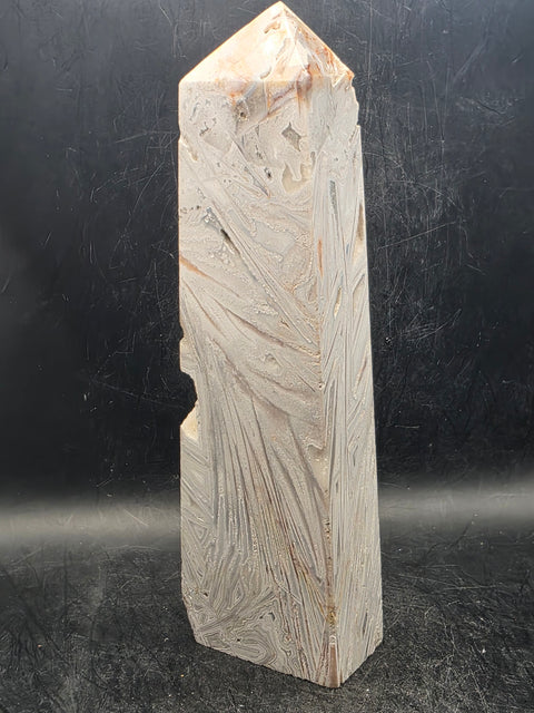 Large white lace agate tower! 1.1 pounds, 6.9 inches tall!