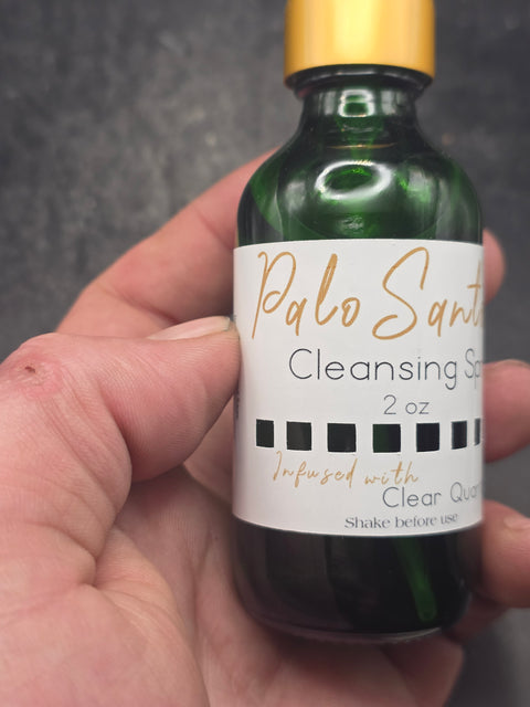 Palo santo cleansing spray infused with clear quartz!