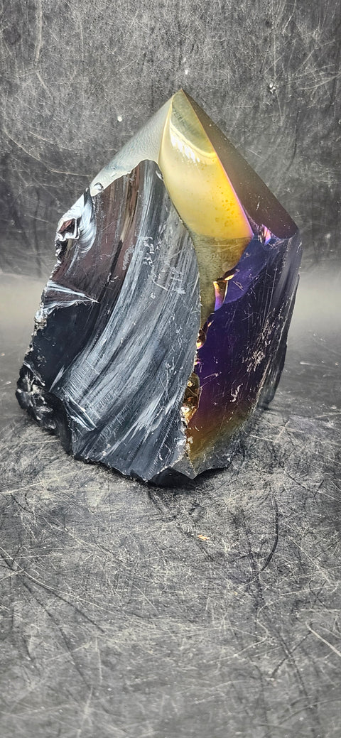 Titanium obsidian polished top point! 9.6 ounces, 3.2 inches tall!